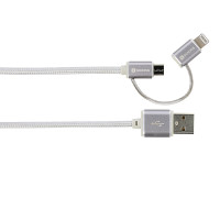 Кабель для зарядки 2 в 1 USB на Micro USB і розєм Lightning Steel Line