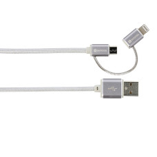 Кабель для зарядки 2 в 1 USB на Micro USB і розєм Lightning Steel Line