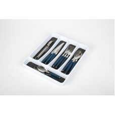  Besteckkasten Kunststoff, weiß/anthrazit 33x29x4cm-4 Fächer Antirutsch