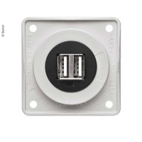 Розетка для зарядки USB Berker 12V подвійна сіра блискуча, вставка чорна
