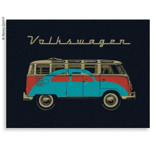 Флісова ковдра VW Collection BUS+KÄFER, чорний, 150x200см